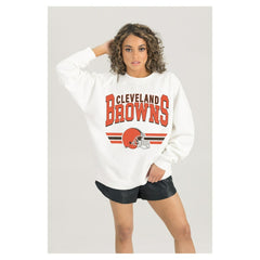Cleveland Browns Gameday Couture Women's Swift Strike Premium Oversized Fleece Pullover Sweatshirt - White cheap