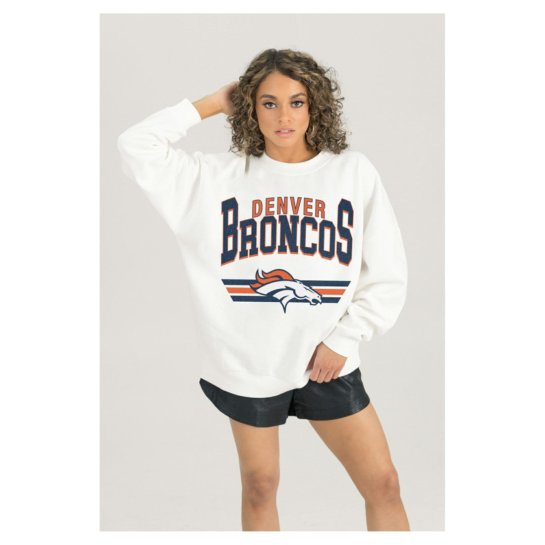 Denver Broncos Gameday Couture Women's Swift Strike Premium Oversized Fleece Pullover Sweatshirt - White cheap