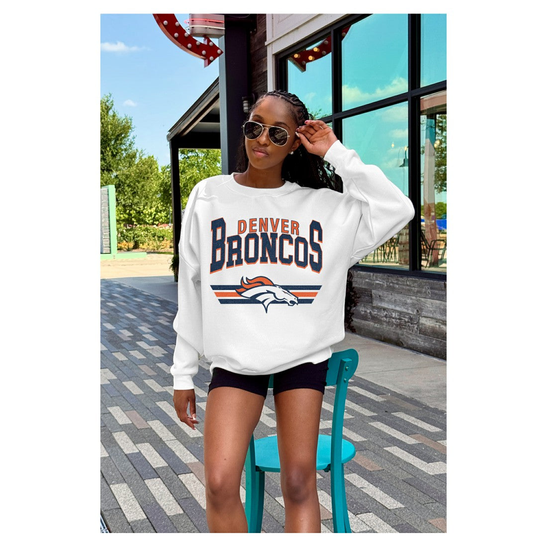 Denver Broncos Gameday Couture Women's Swift Strike Premium Oversized Fleece Pullover Sweatshirt - White cheap