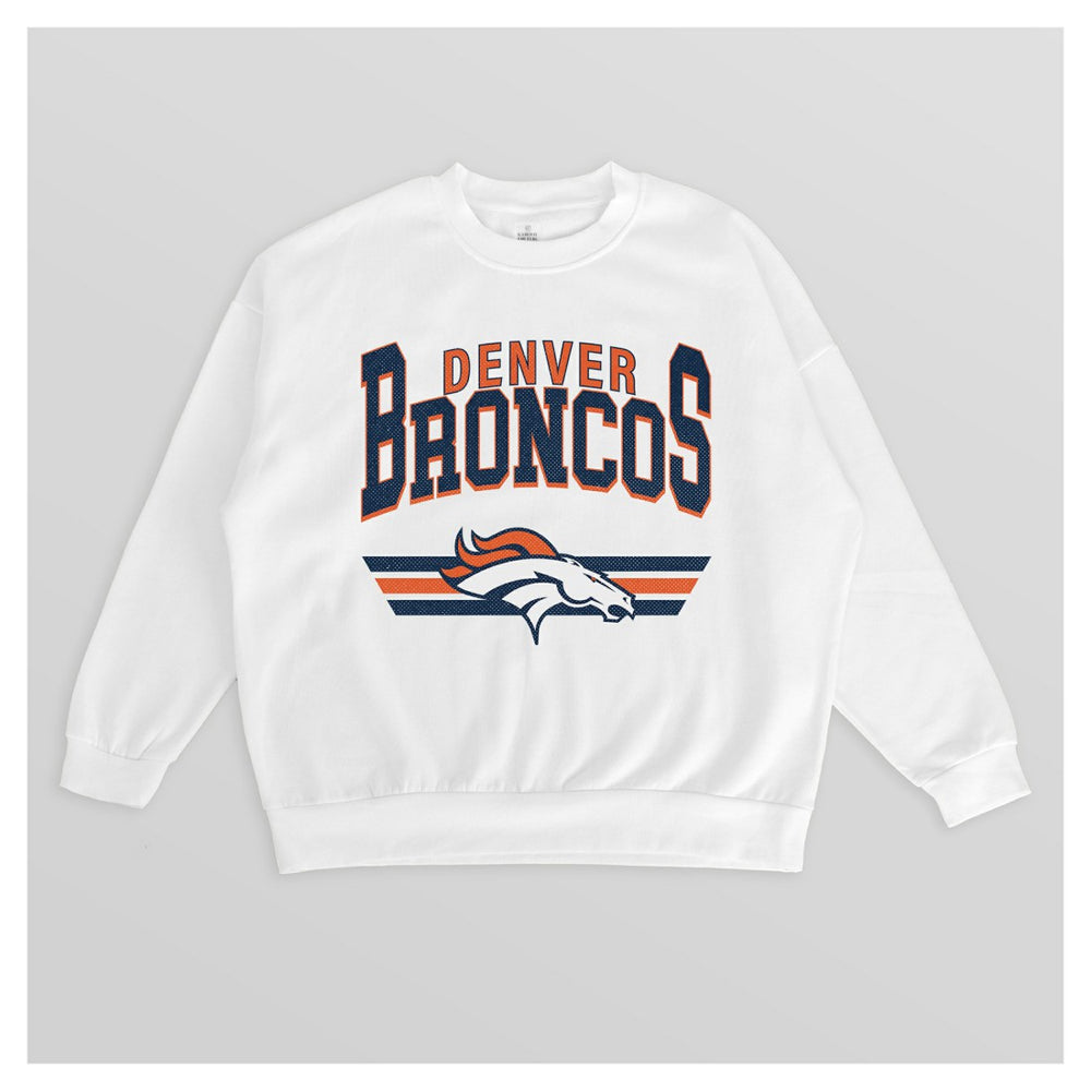 Denver Broncos Gameday Couture Women's Swift Strike Premium Oversized Fleece Pullover Sweatshirt - White cheap