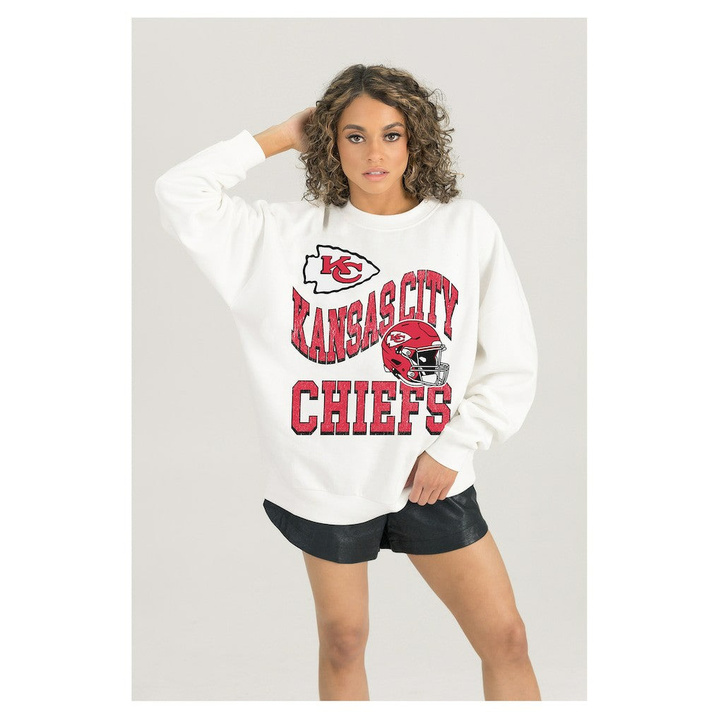 Kansas City Chiefs Gameday Couture Women's Oversized Hard Earned Premium Fleece Pullover Sweatshirt - White outlet