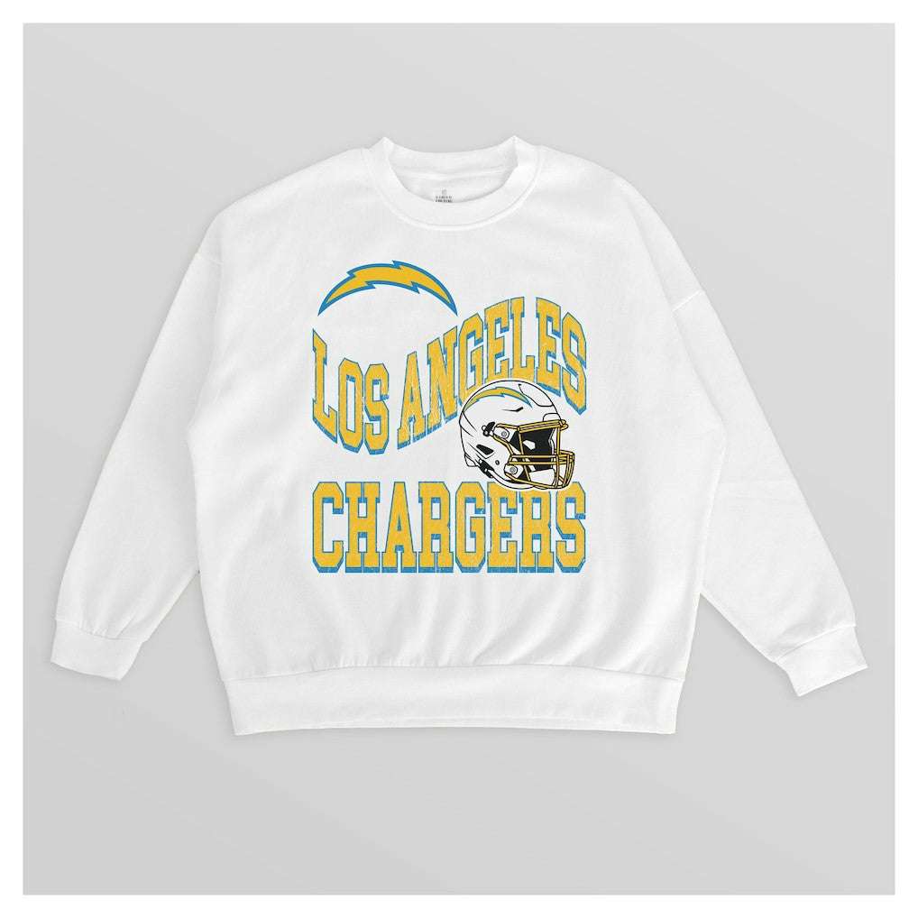 Los Angeles Chargers Gameday Couture Women's Oversized Hard Earned Premium Fleece Pullover Sweatshirt - White outlet