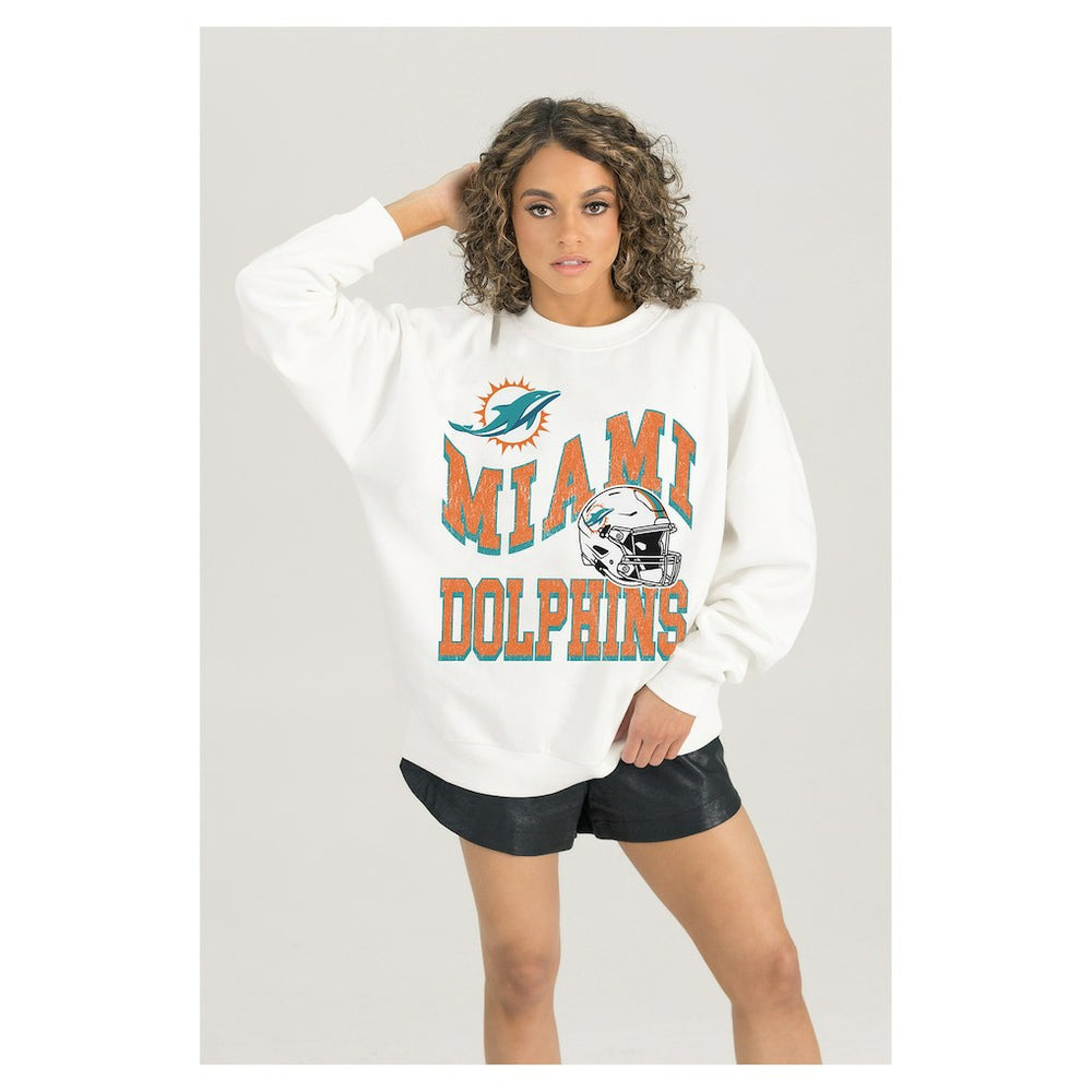 Miami Dolphins Gameday Couture Women's Oversized Hard Earned Premium Fleece Pullover Sweatshirt - White outlet