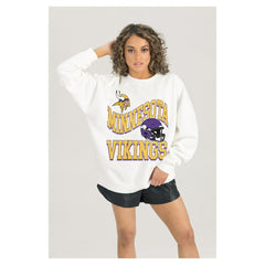 Minnesota Vikings Gameday Couture Women's Oversized Hard Earned Premium Fleece Pullover Sweatshirt - White on sale