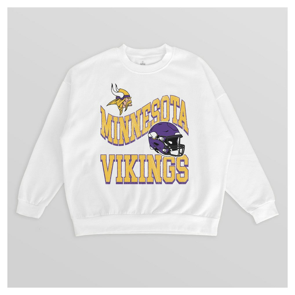 Minnesota Vikings Gameday Couture Women's Oversized Hard Earned Premium Fleece Pullover Sweatshirt - White on sale