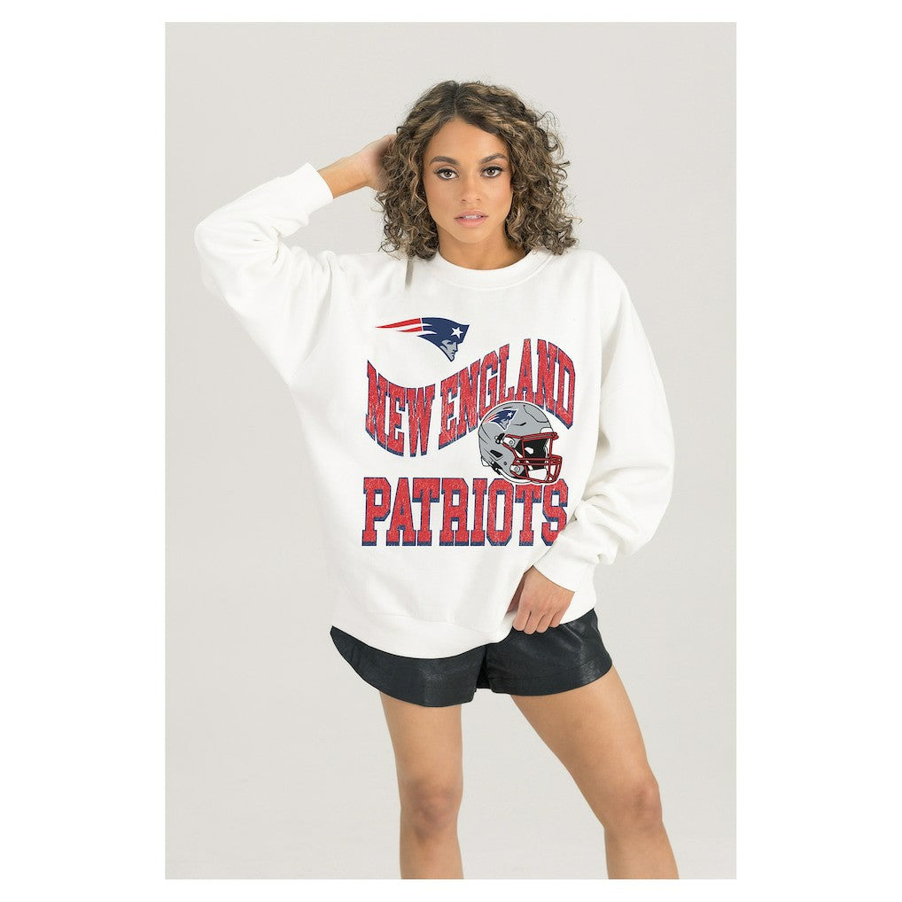 New England Patriots Gameday Couture Women's Oversized Hard Earned Premium Fleece Pullover Sweatshirt - White online