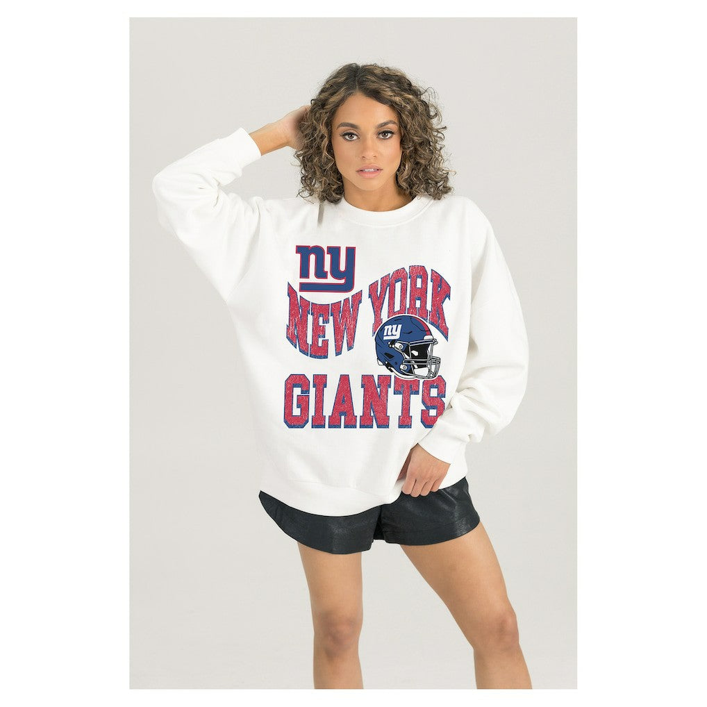 New York Giants Gameday Couture Women's Oversized Hard Earned Premium Fleece Pullover Sweatshirt - White outlet