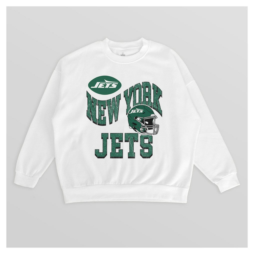 New York Jets Gameday Couture Women's Oversized Hard Earned Premium Fleece Pullover Sweatshirt - White online