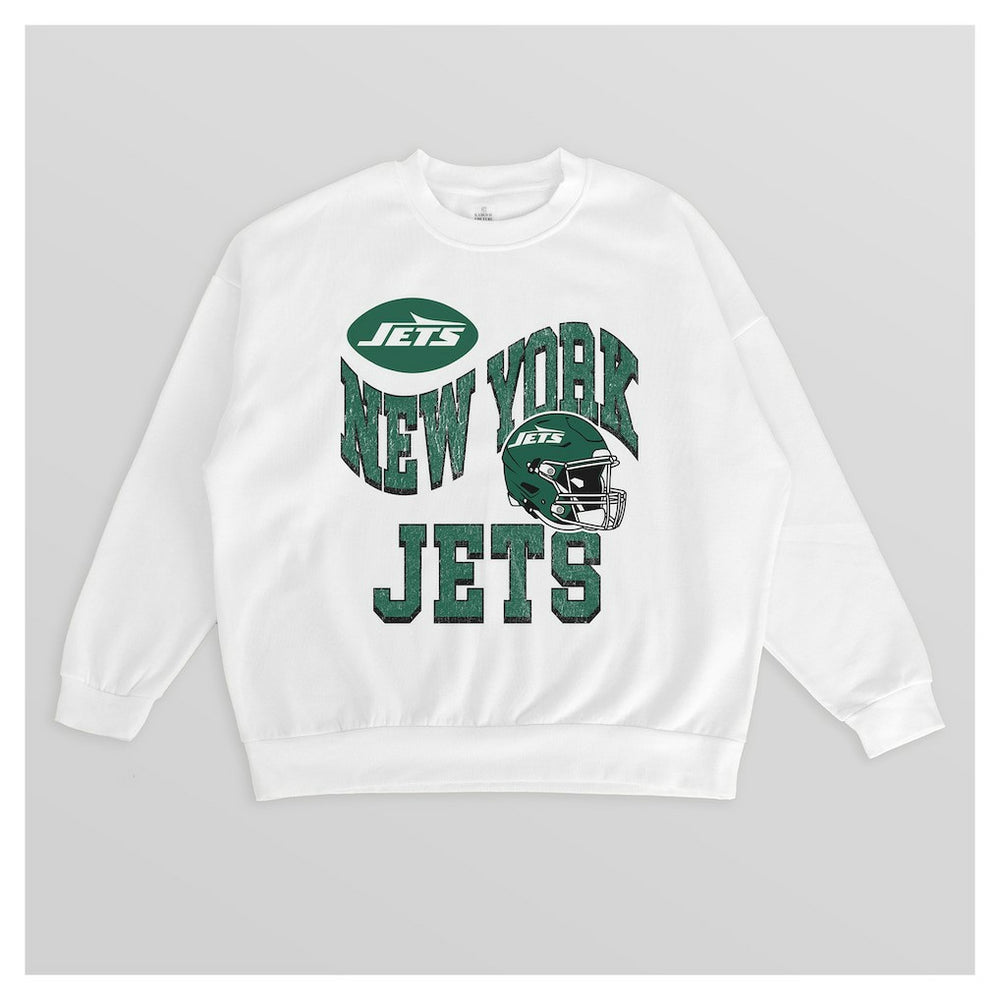 New York Jets Gameday Couture Women's Oversized Hard Earned Premium Fleece Pullover Sweatshirt - White online