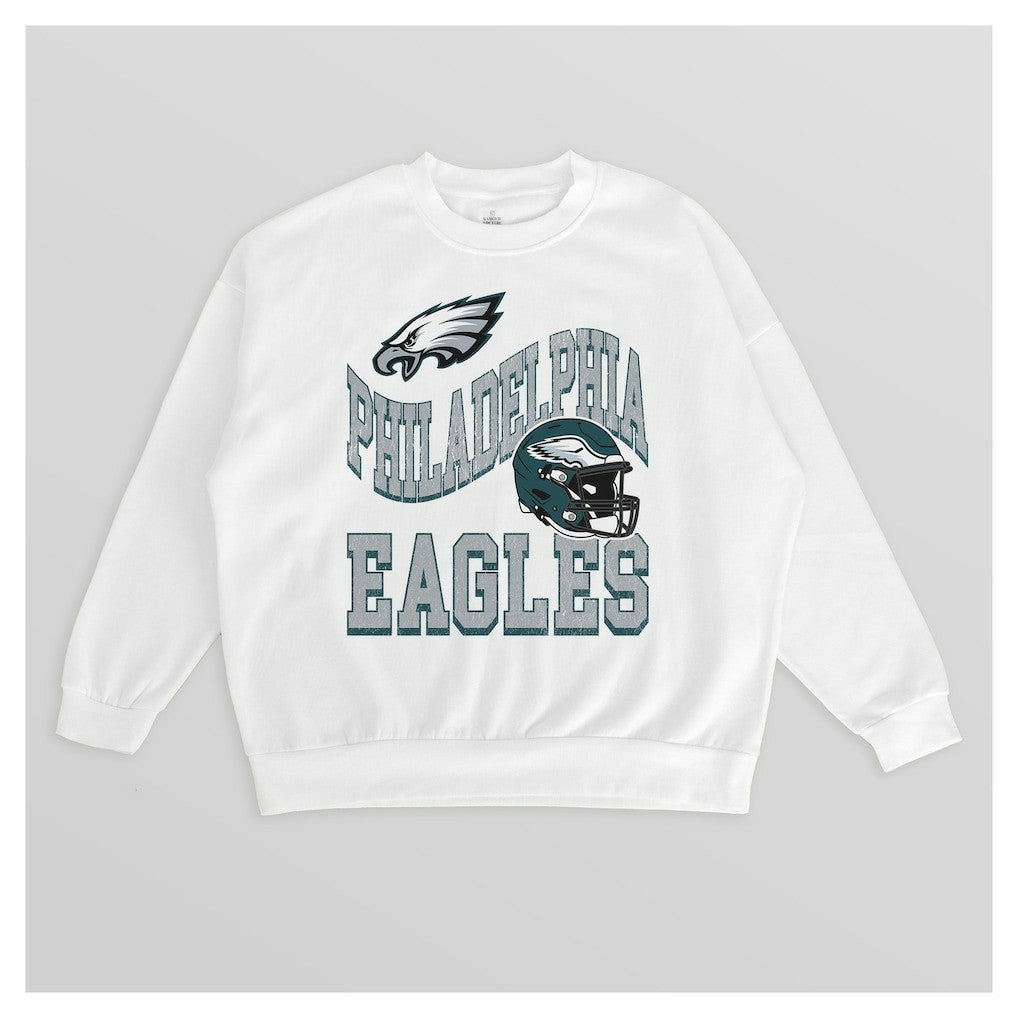 Philadelphia Eagles Gameday Couture Women's Oversized Hard Earned Premium Fleece Pullover Sweatshirt - White cheap