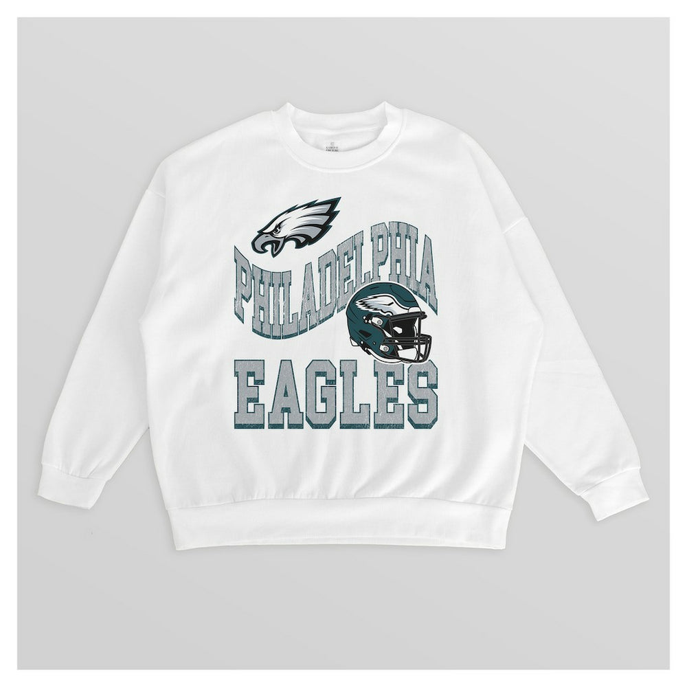 Philadelphia Eagles Gameday Couture Women's Oversized Hard Earned Premium Fleece Pullover Sweatshirt - White cheap