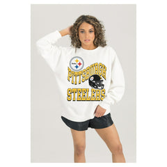 Pittsburgh Steelers Gameday Couture Women's Oversized Hard Earned Premium Fleece Pullover Sweatshirt - White outlet