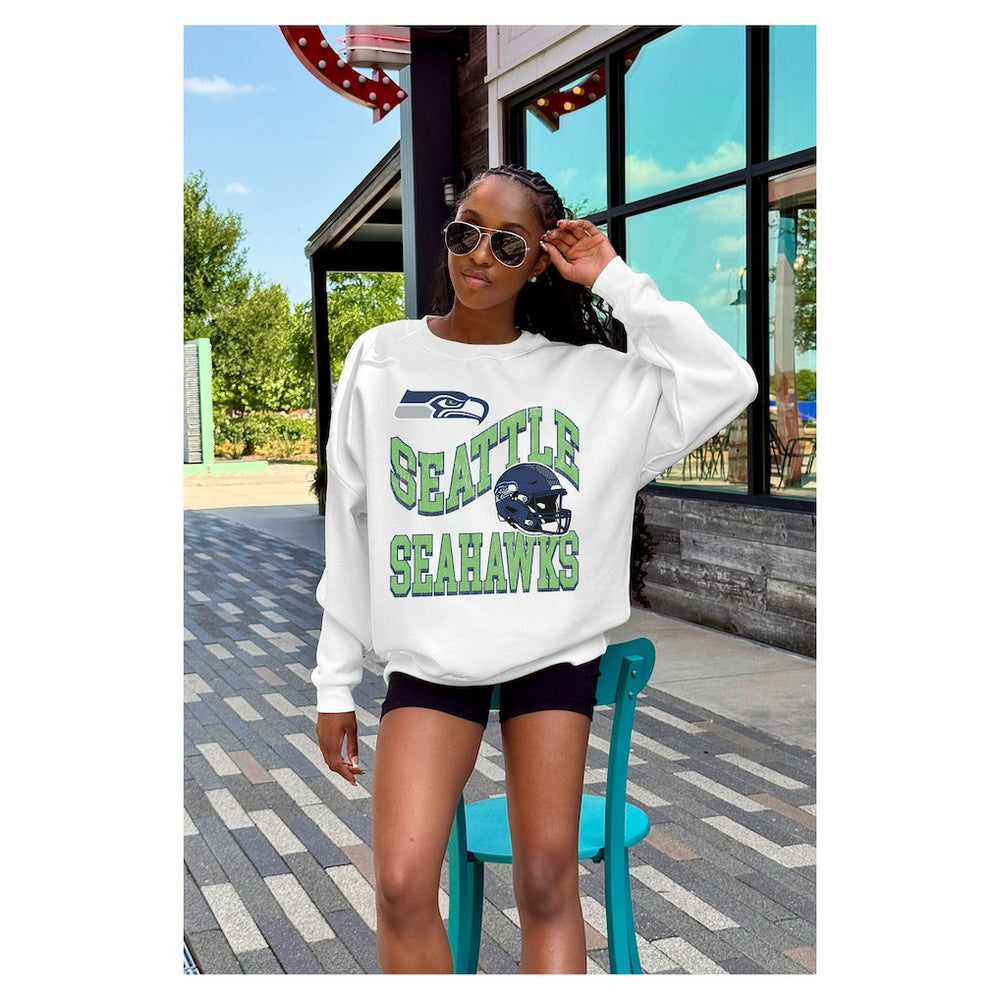 Seattle Seahawks Gameday Couture Women's Oversized Hard Earned Premium Fleece Pullover Sweatshirt - White online