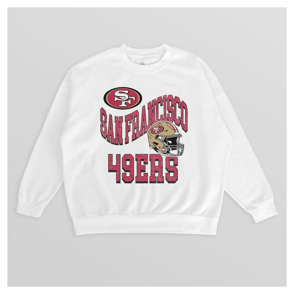 San Francisco 49ers Gameday Couture Women's Oversized Hard Earned Premium Fleece Pullover Sweatshirt - White for sale