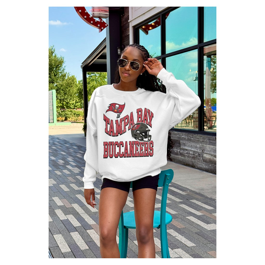 Tampa Bay Buccaneers Gameday Couture Women's Oversized Hard Earned Premium Fleece Pullover Sweatshirt - White cheap