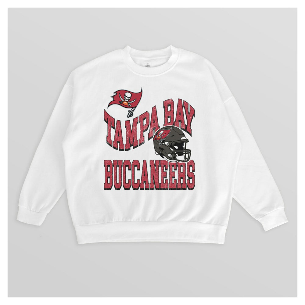 Tampa Bay Buccaneers Gameday Couture Women's Oversized Hard Earned Premium Fleece Pullover Sweatshirt - White cheap