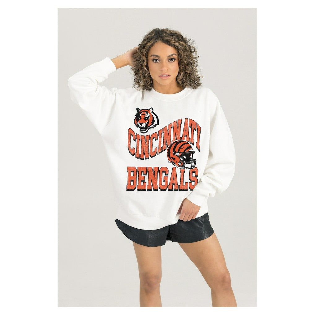 Cincinnati Bengals Gameday Couture Women's Oversized Hard Earned Premium Fleece Pullover Sweatshirt - White outlet