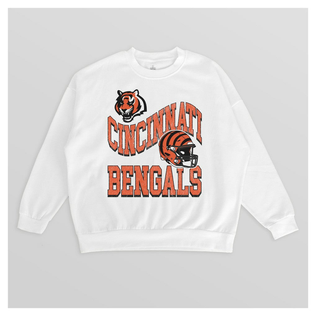 Cincinnati Bengals Gameday Couture Women's Oversized Hard Earned Premium Fleece Pullover Sweatshirt - White outlet
