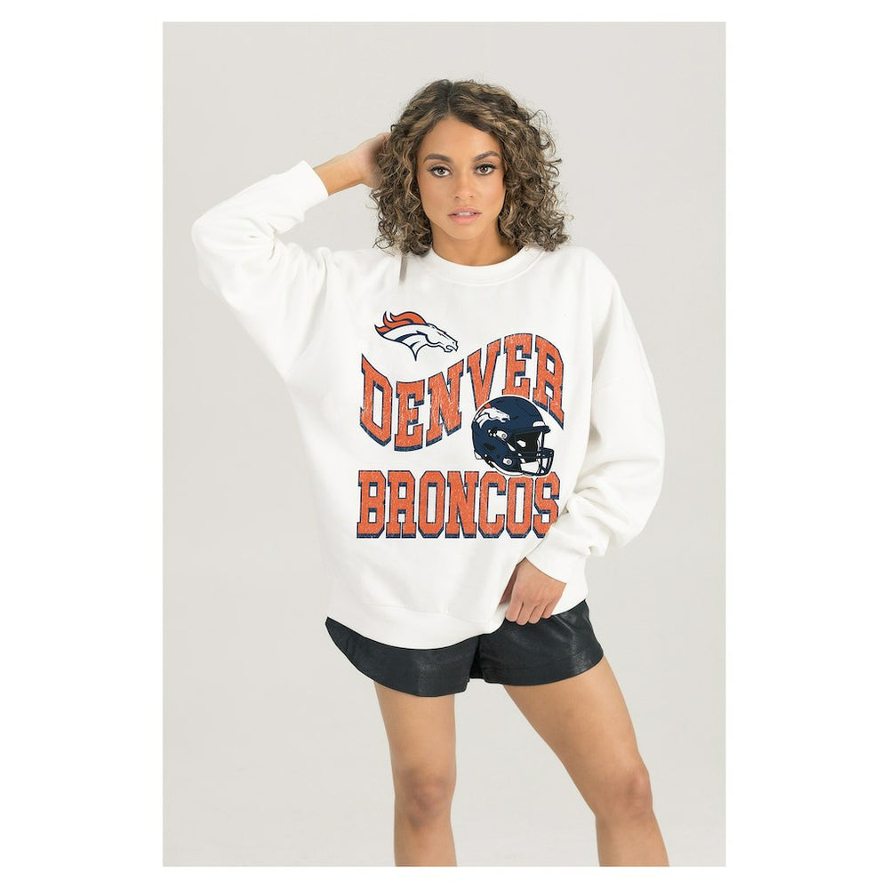 Denver Broncos Gameday Couture Women's Oversized Hard Earned Premium Fleece Pullover Sweatshirt - White online
