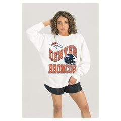 Denver Broncos Gameday Couture Women's Oversized Hard Earned Premium Fleece Pullover Sweatshirt - White online