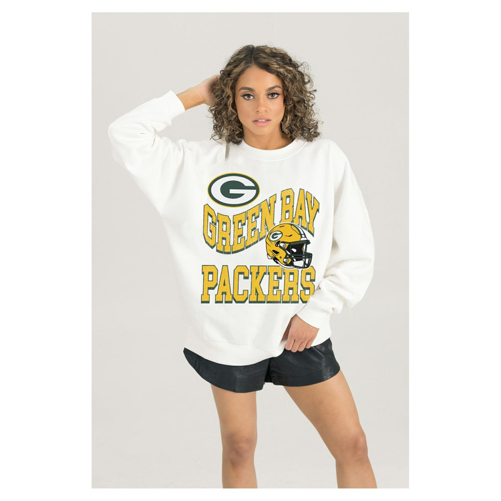 Green Bay Packers Gameday Couture Women's Oversized Hard Earned Premium Fleece Pullover Sweatshirt - White for sale