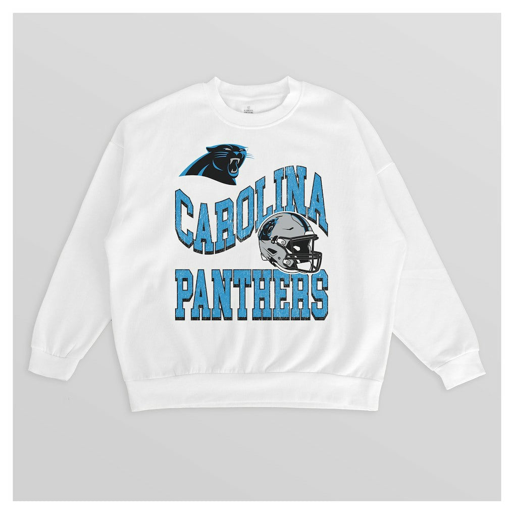 Carolina Panthers Gameday Couture Women's Oversized Hard Earned Premium Fleece Pullover Sweatshirt - White discount