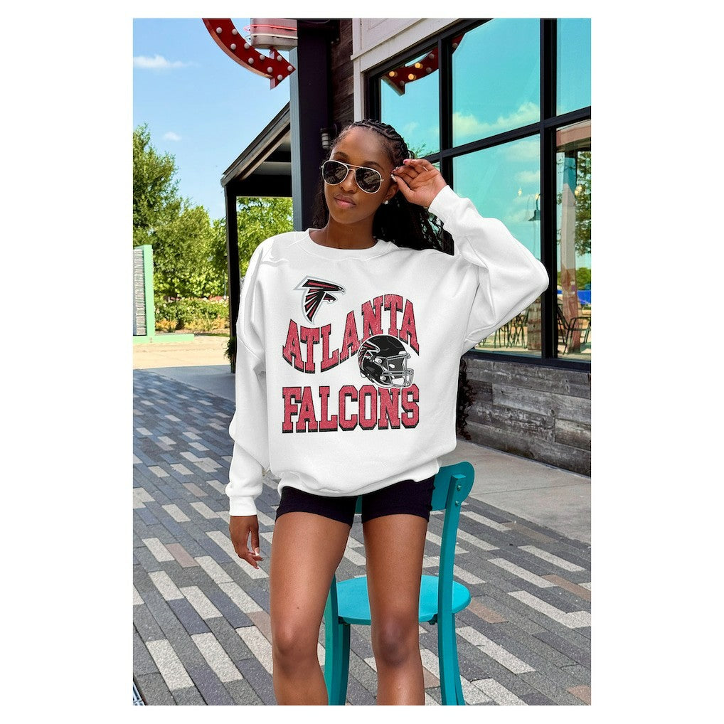 Atlanta Falcons Gameday Couture Women's Oversized Hard Earned Premium Fleece Pullover Sweatshirt - White on sale