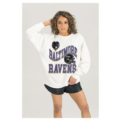 Baltimore Ravens Gameday Couture Women's Oversized Hard Earned Premium Fleece Pullover Sweatshirt - White for sale