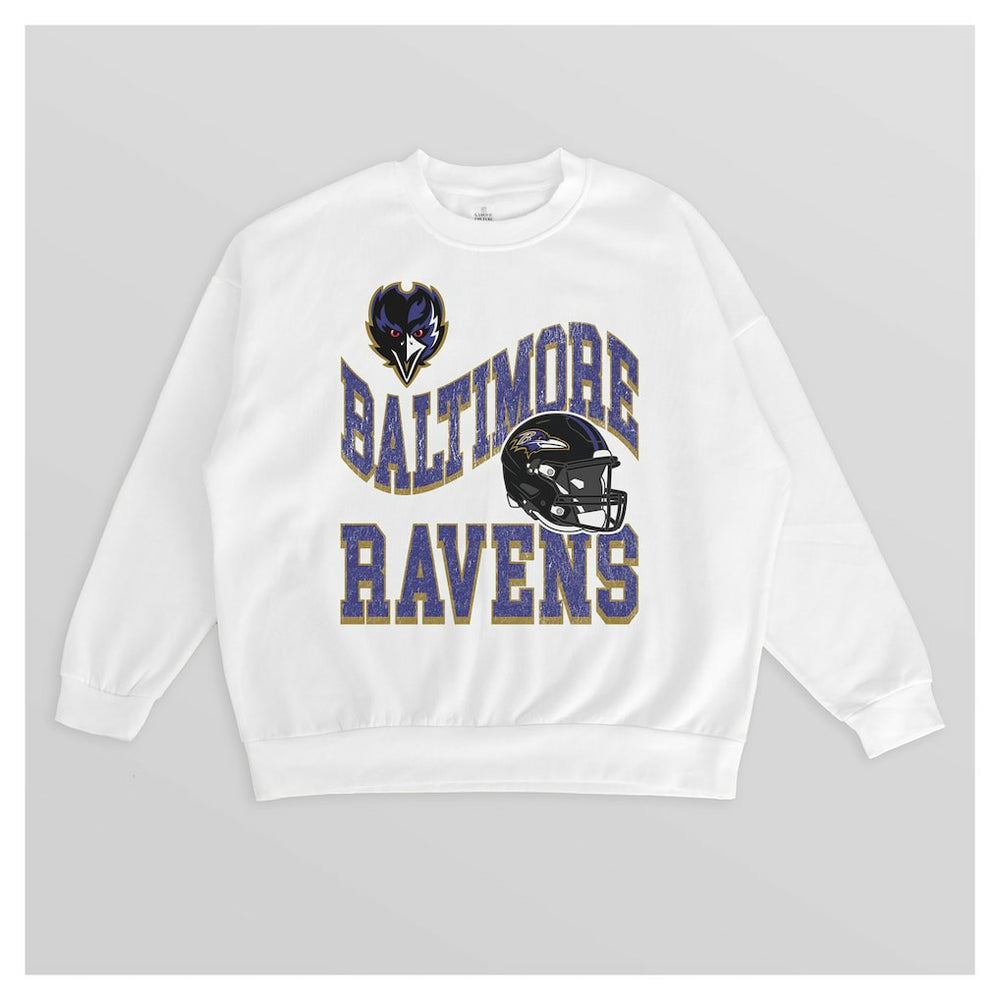 Baltimore Ravens Gameday Couture Women's Oversized Hard Earned Premium Fleece Pullover Sweatshirt - White for sale