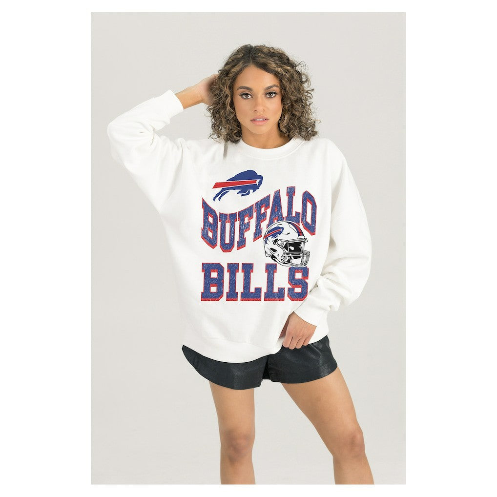Buffalo Bills Gameday Couture Women's Oversized Hard Earned Premium Fleece Pullover Sweatshirt - White on sale