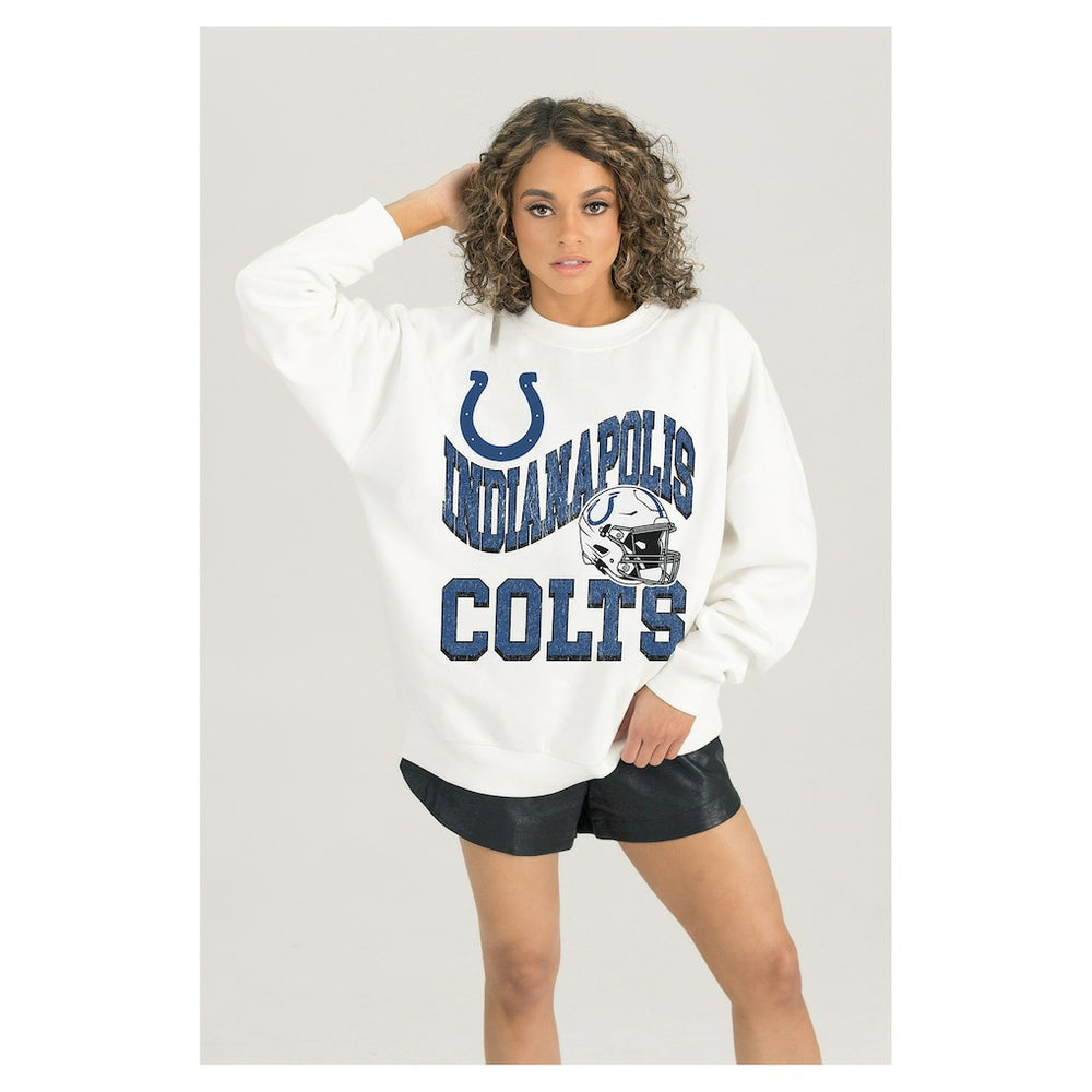 Indianapolis Colts Gameday Couture Women's Oversized Hard Earned Premium Fleece Pullover Sweatshirt - White on sale