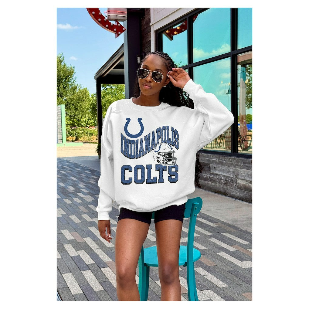 Indianapolis Colts Gameday Couture Women's Oversized Hard Earned Premium Fleece Pullover Sweatshirt - White on sale