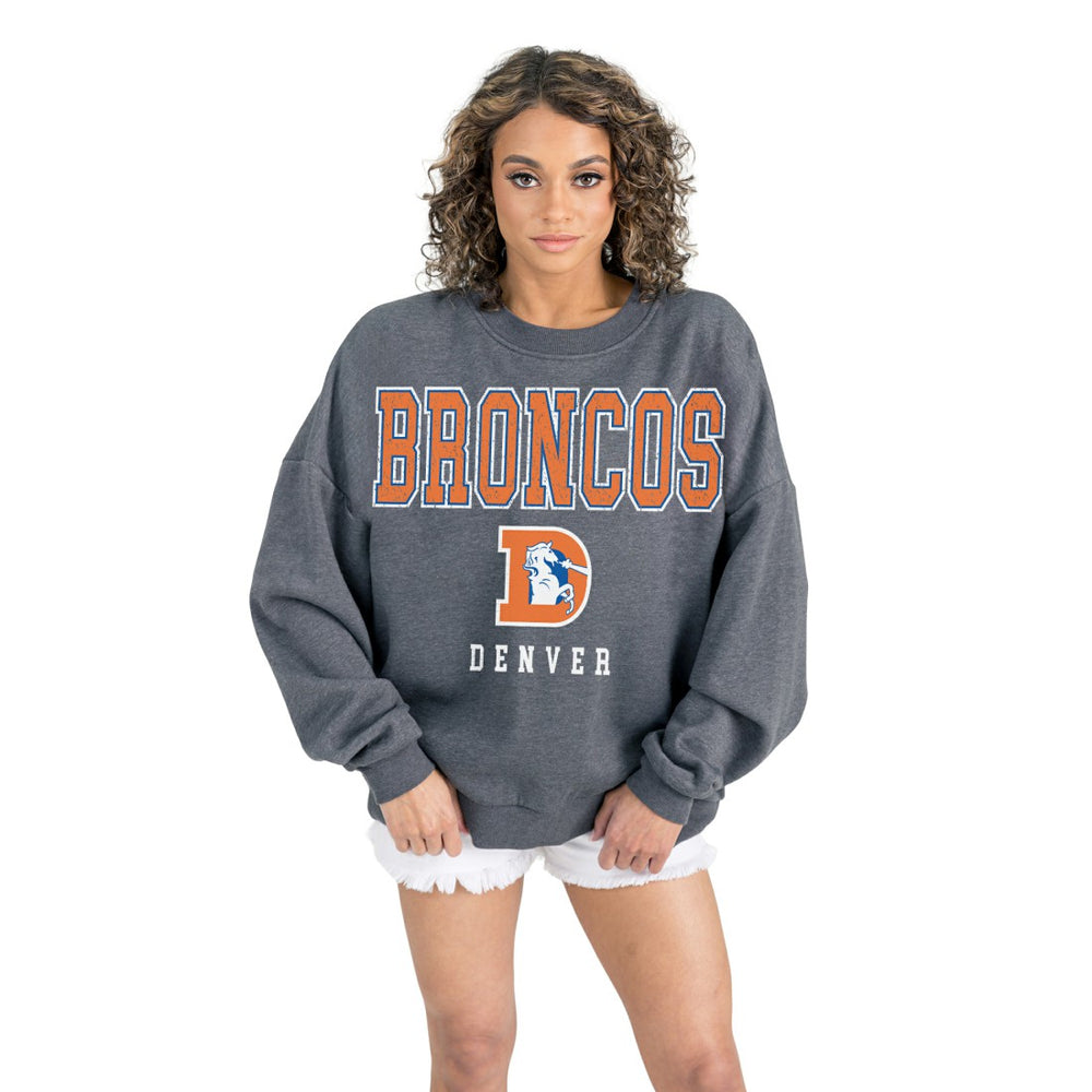 Denver Broncos Gameday Couture Women's Bring Your Energy Oversized Premium Fleece Pullover Sweatshirt - Charcoal online