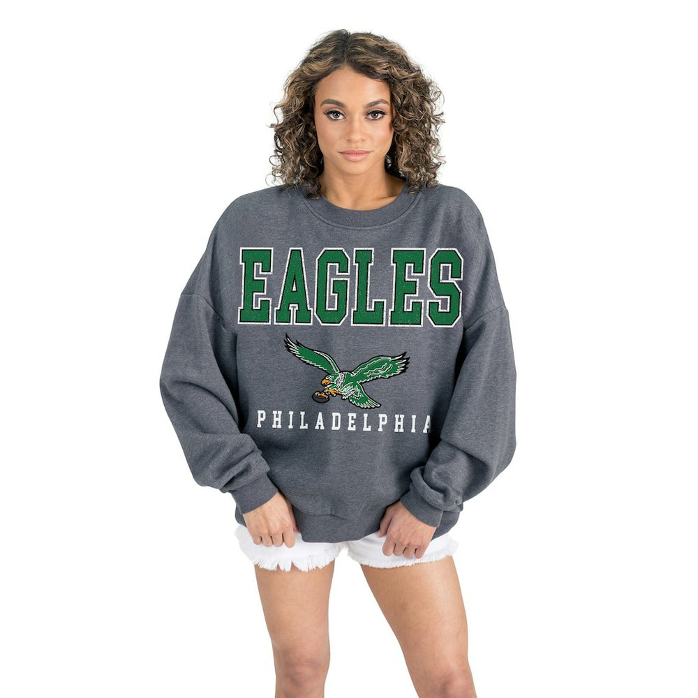 Philadelphia Eagles Gameday Couture Women's Bring Your Energy Oversized Premium Fleece Pullover Sweatshirt - Charcoal on sale