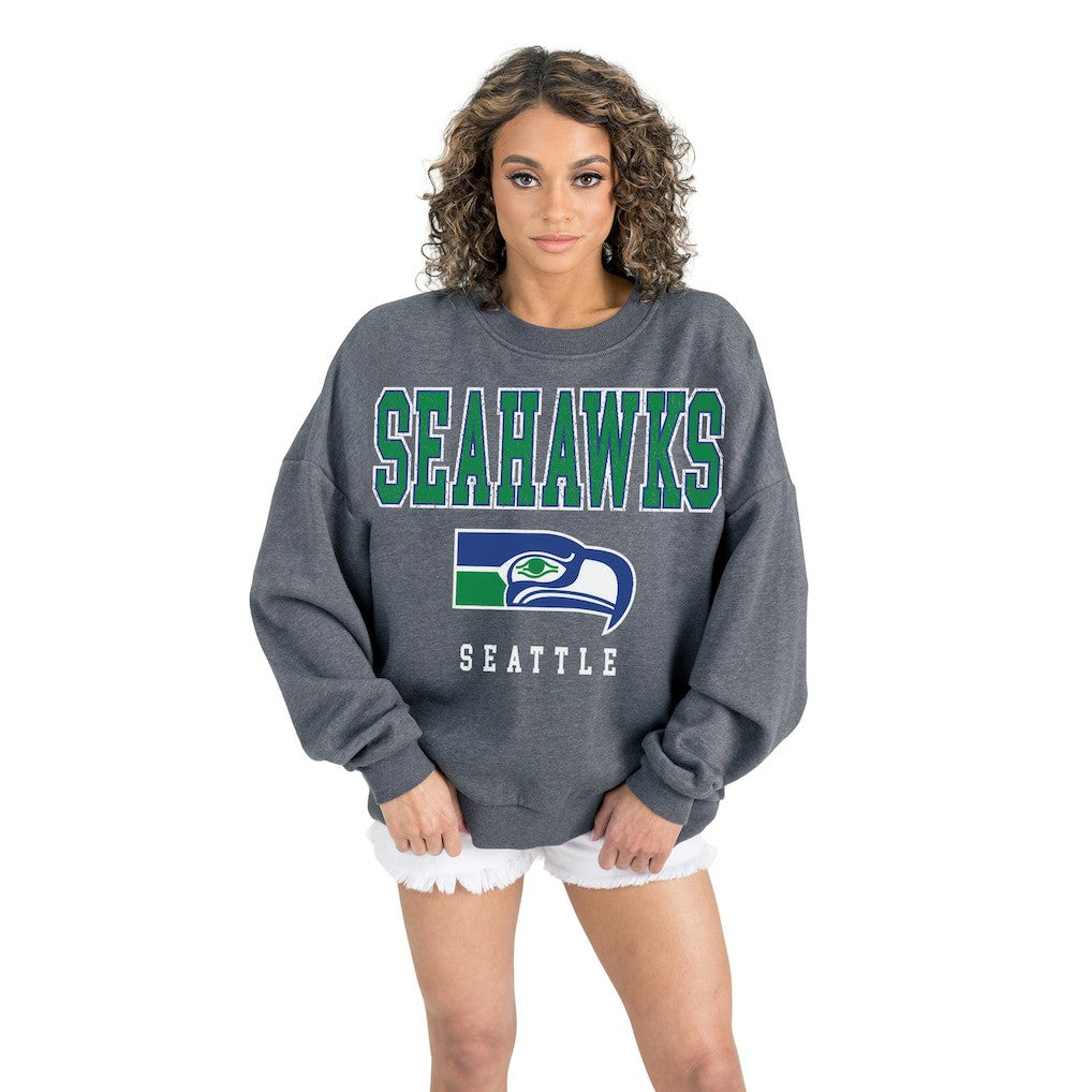 Seattle Seahawks Gameday Couture Women's Bring Your Energy Oversized Premium Fleece Pullover Sweatshirt - Charcoal cheap