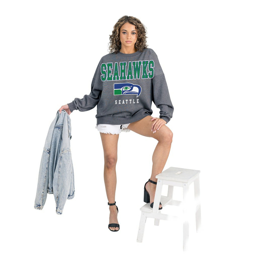Seattle Seahawks Gameday Couture Women's Bring Your Energy Oversized Premium Fleece Pullover Sweatshirt - Charcoal cheap
