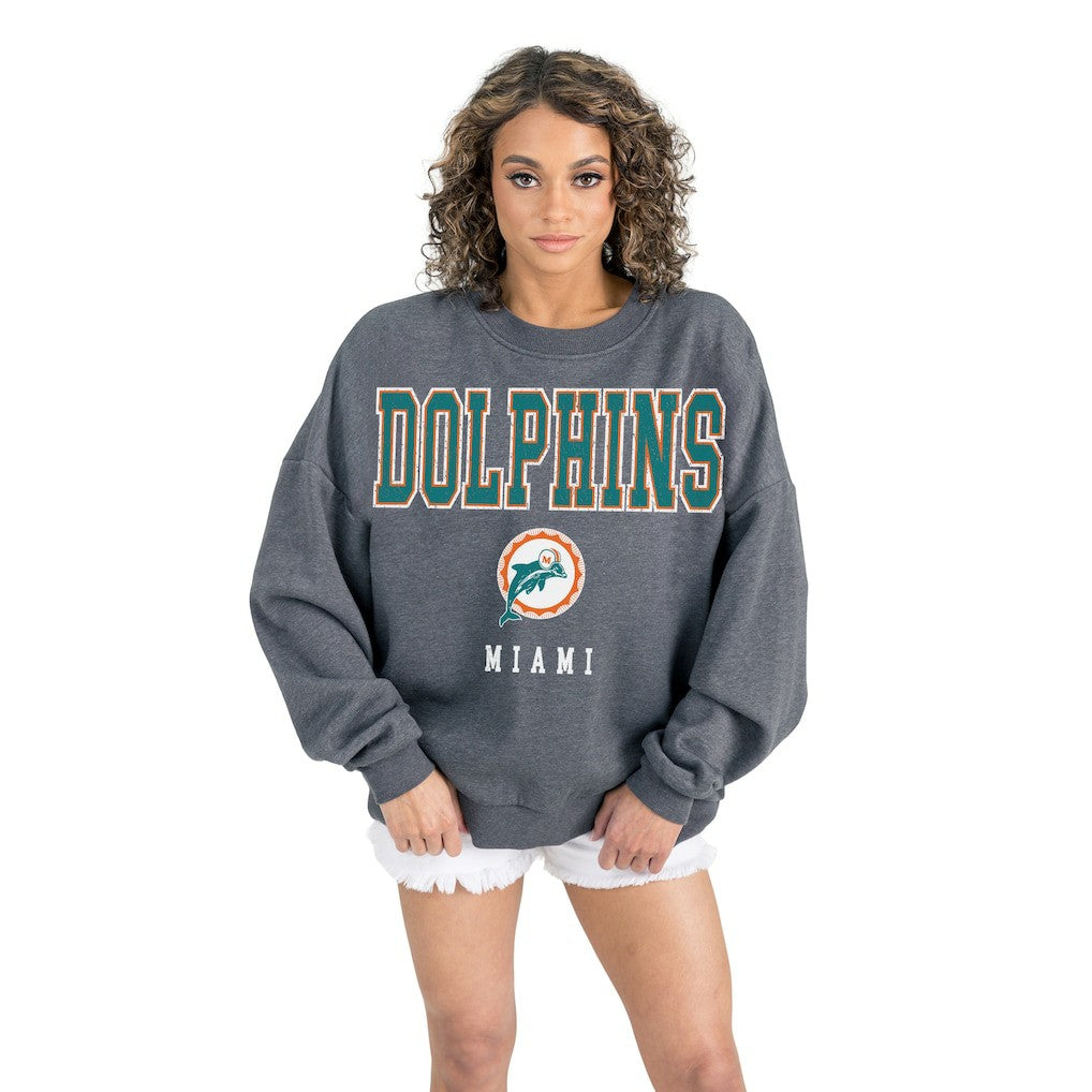 Miami Dolphins Gameday Couture Women's Bring Your Energy Oversized Premium Fleece Pullover Sweatshirt - Charcoal outlet