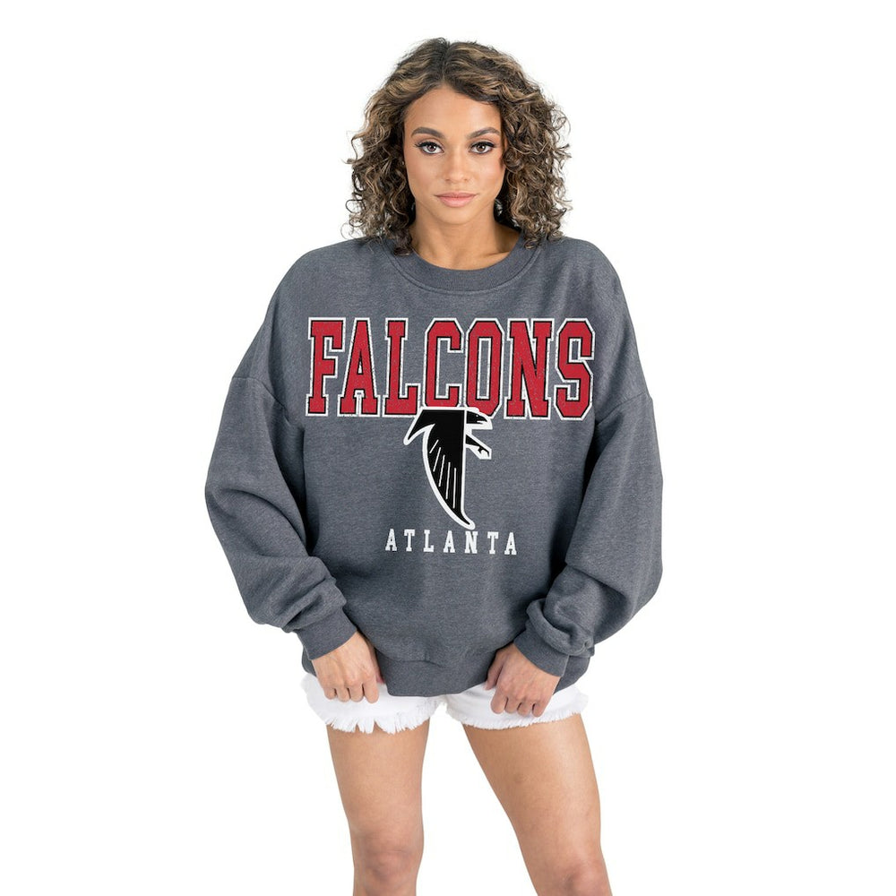 Atlanta Falcons Gameday Couture Women's Bring Your Energy Oversized Premium Fleece Pullover Sweatshirt - Charcoal sale