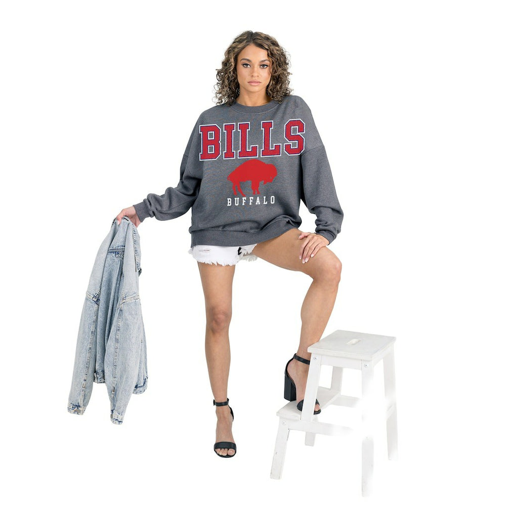 Buffalo Bills Gameday Couture Women's Bring Your Energy Oversized Premium Fleece Pullover Sweatshirt - Charcoal cheap