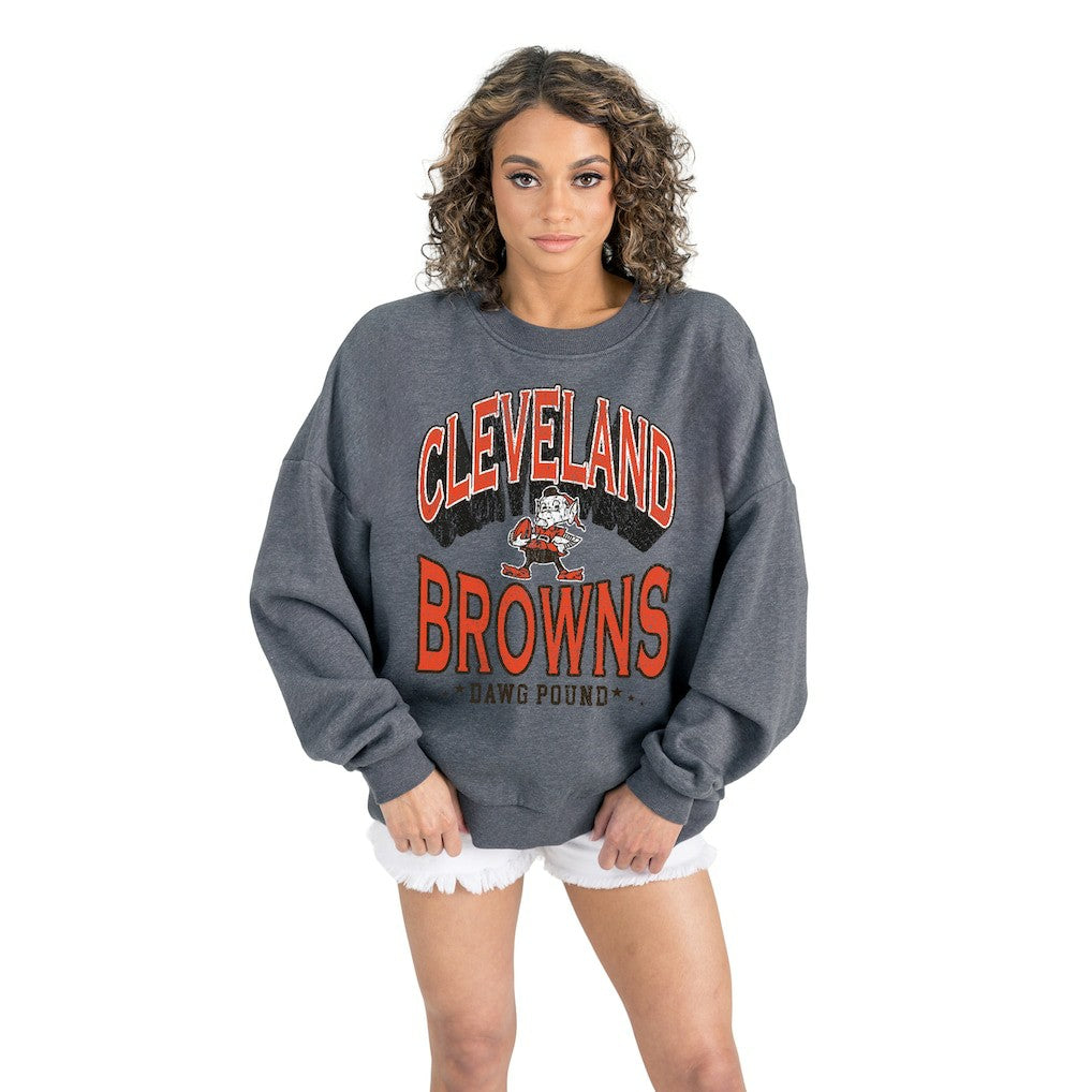 Cleveland Browns Gameday Couture Women's Long Weekends Oversized Premium Fleece Pullover Sweatshirt - Charcoal outlet