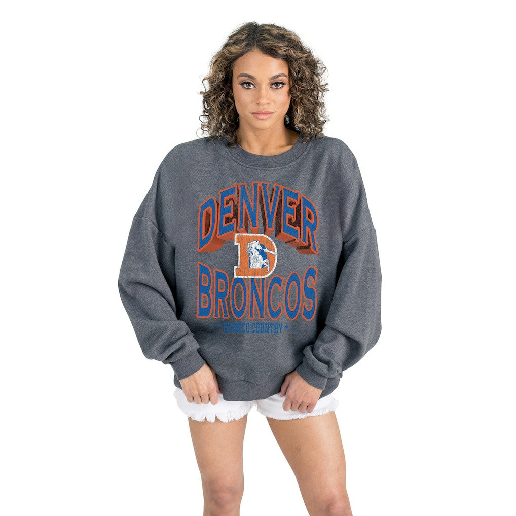 Denver Broncos Gameday Couture Women's Long Weekends Oversized Premium Fleece Pullover Sweatshirt - Charcoal discount