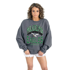 Philadelphia Eagles Gameday Couture Women's Long Weekends Oversized Premium Fleece Pullover Sweatshirt - Charcoal cheap