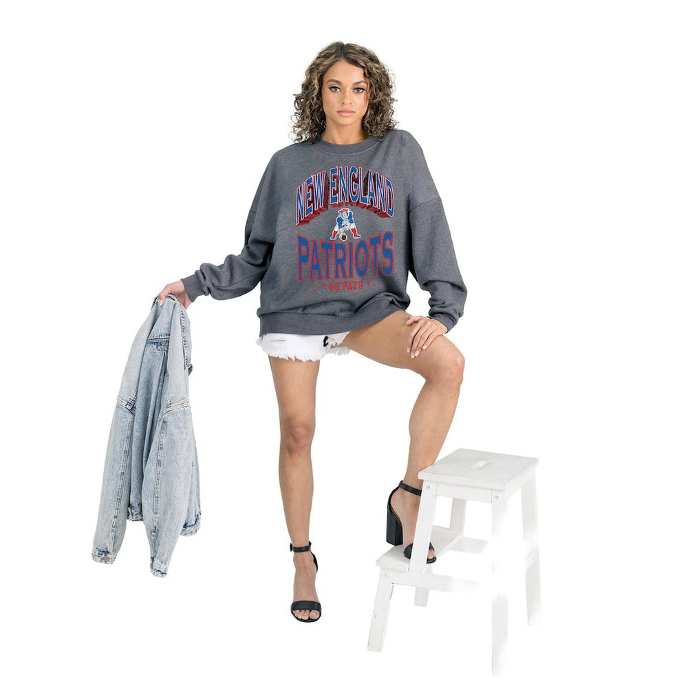 New England Patriots Gameday Couture Women's Long Weekends Oversized Premium Fleece Pullover Sweatshirt - Charcoal sale
