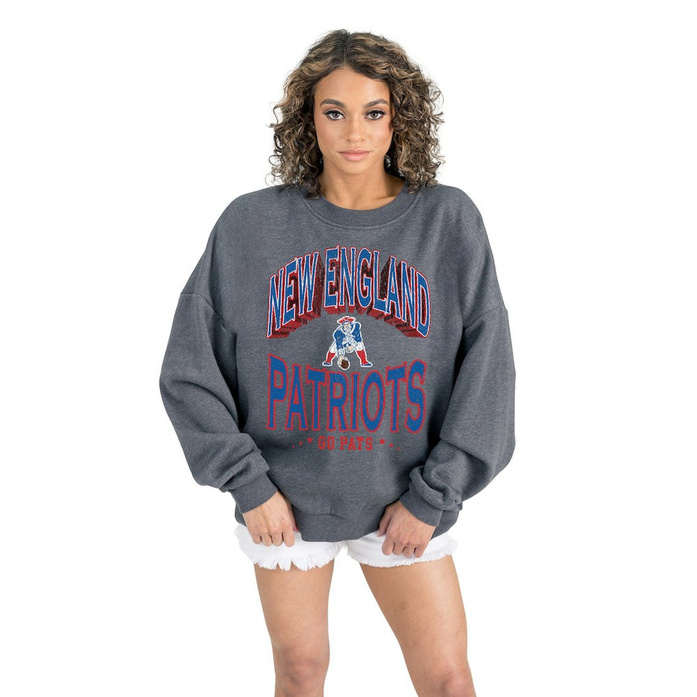 New England Patriots Gameday Couture Women's Long Weekends Oversized Premium Fleece Pullover Sweatshirt - Charcoal sale