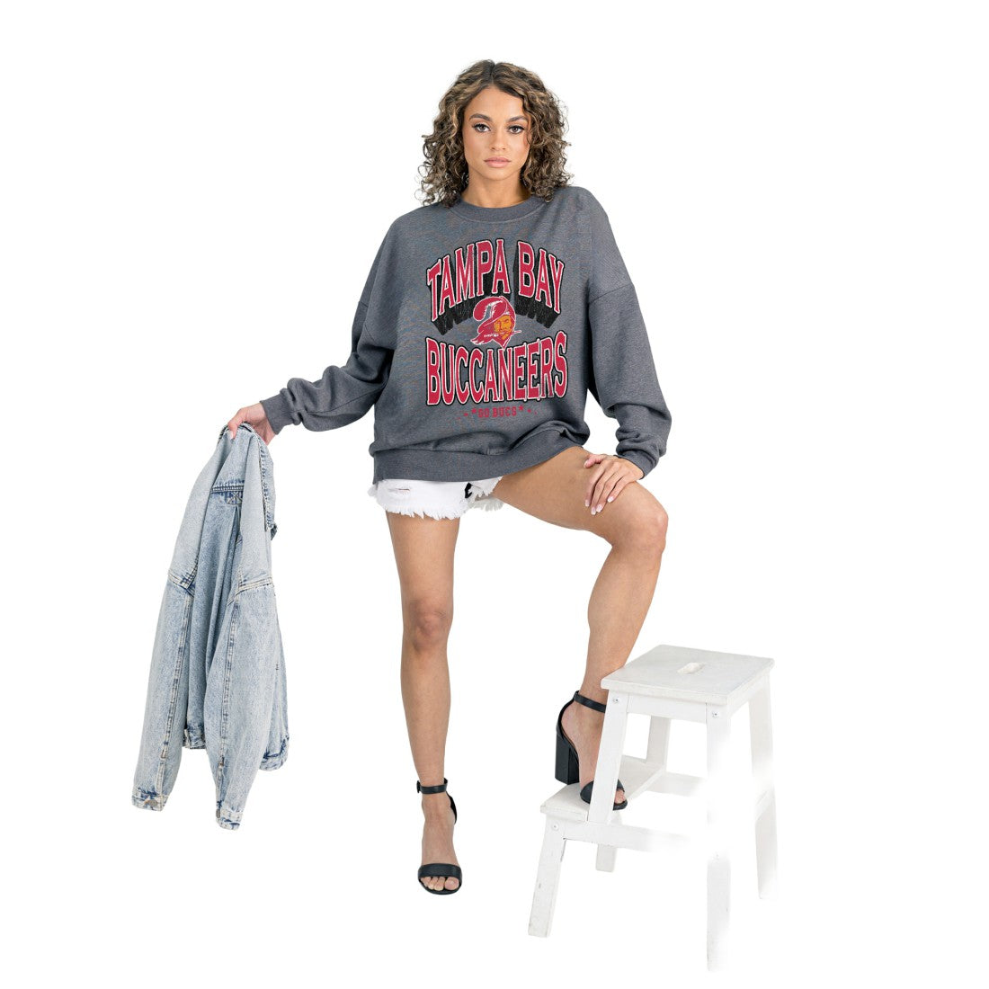 Tampa Bay Buccaneers Gameday Couture Women's Long Weekends Oversized Premium Fleece Pullover Sweatshirt - Charcoal cheap