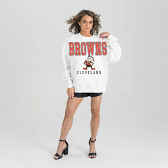 Cleveland Browns Gameday Couture Women's Classic Sunday Drives Oversized Premium Fleece Pullover Sweatshirt - White on sale