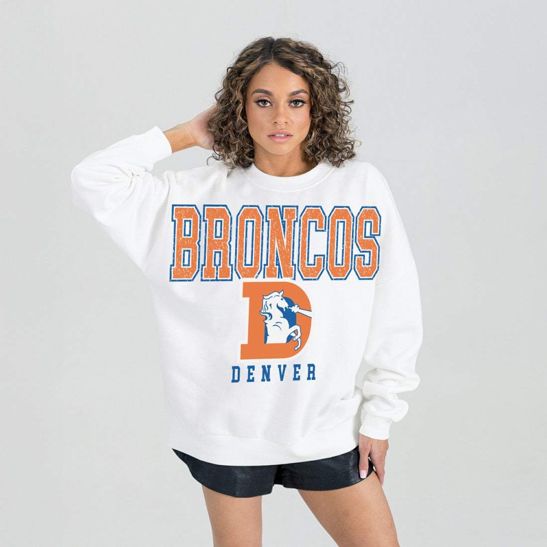 Denver Broncos Gameday Couture Women's Classic Sunday Drives Oversized Premium Fleece Pullover Sweatshirt - White sale