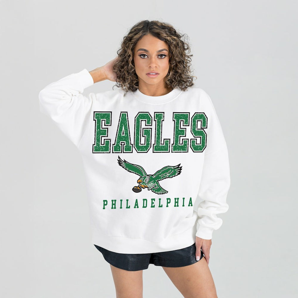 Philadelphia Eagles Gameday Couture Women's Classic Sunday Drives Oversized Premium Fleece Pullover Sweatshirt - White sale