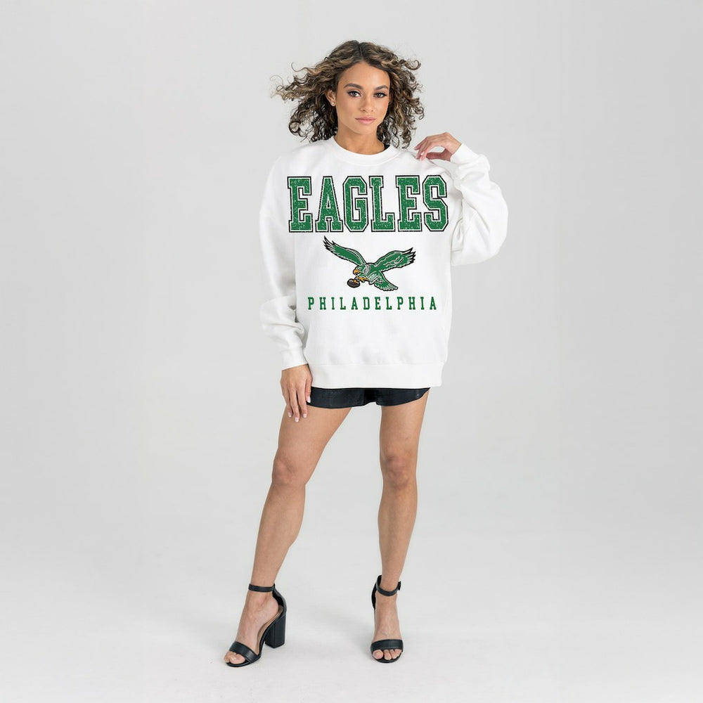 Philadelphia Eagles Gameday Couture Women's Classic Sunday Drives Oversized Premium Fleece Pullover Sweatshirt - White sale