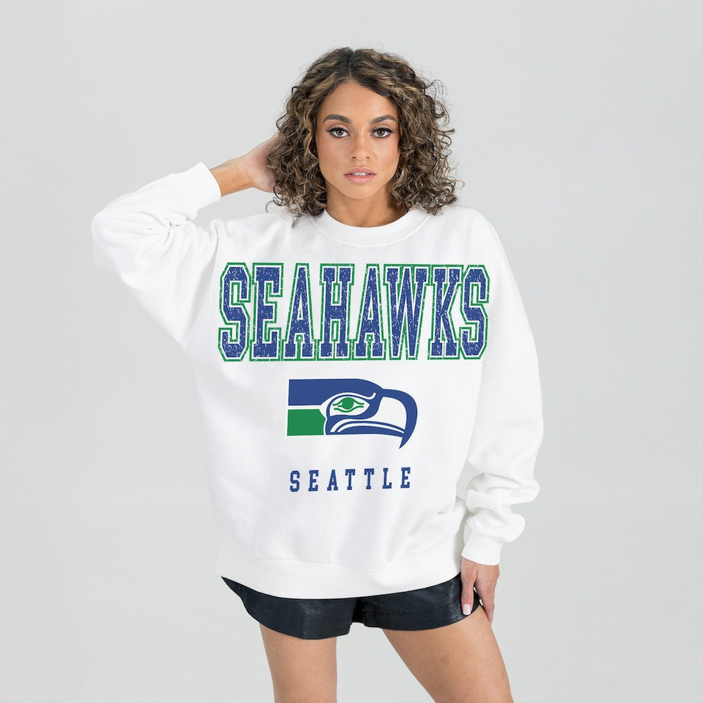 Seattle Seahawks Gameday Couture Women's Classic Sunday Drives Oversized Premium Fleece Pullover Sweatshirt - White discount
